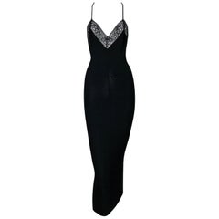 1990's Dolce & Gabbana Black Slinky Plunging Lace Pin-Up Wiggle Dress 42