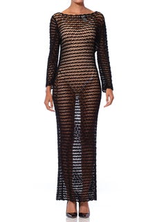 1990S DOLCE & GABBANA Black Viscose Crochet Long Sleeve Maxi Dress