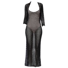 Used 1990S DOLCE & GABBANA Black Viscose Crochet Long Sleeve Maxi Dress
