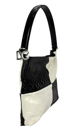 1990s Dolce & Gabbana Black White Colorblock Genuine Python DG Logo Shoulder Bag