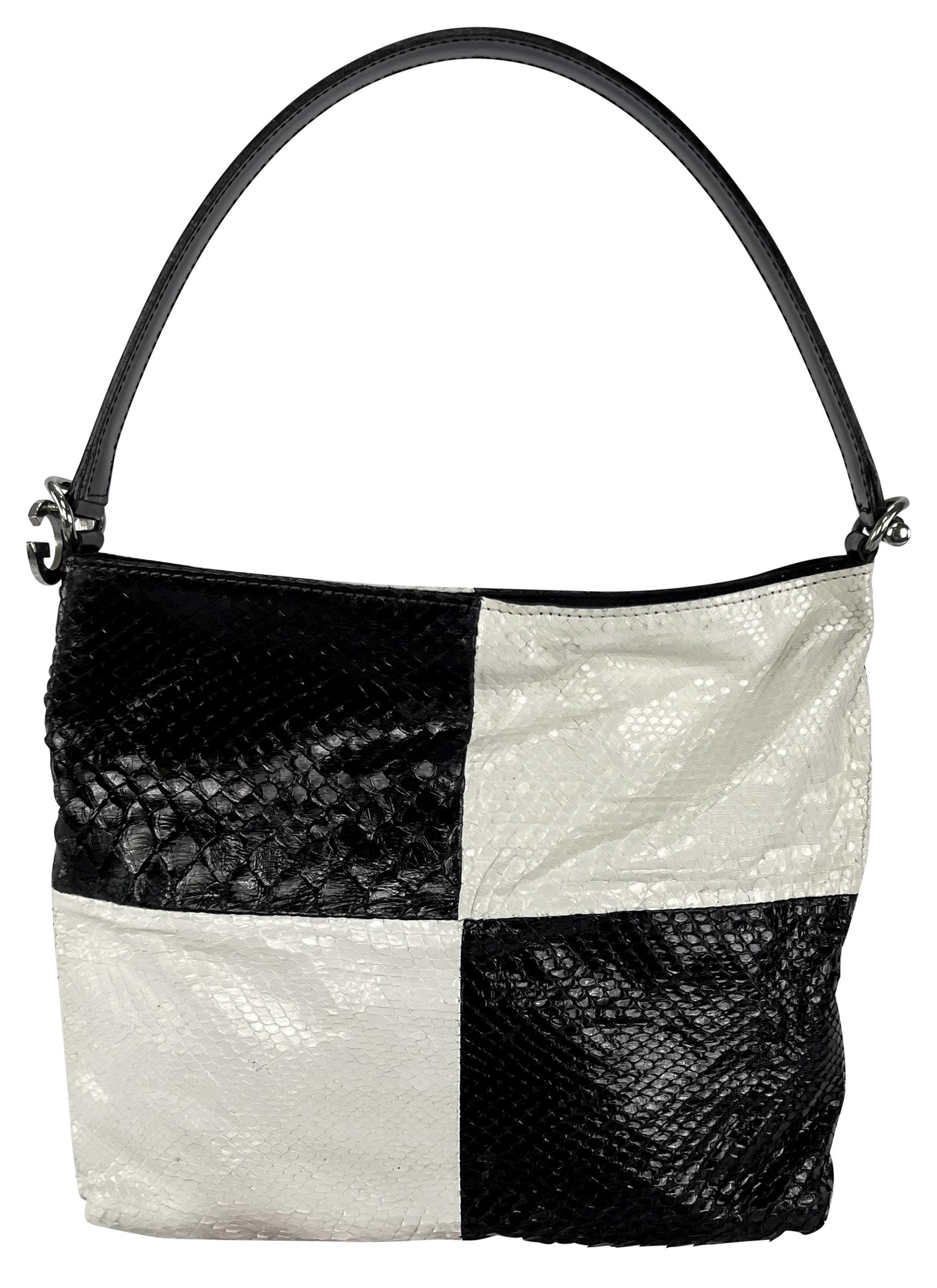 Noir 1990 Dolce & Gabbana Black White Colorblock Genuine Python DG Logo Shoulder Bag en vente