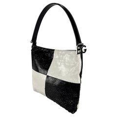 1990s Dolce & Gabbana Black White Colorblock Genuine Python DG Logo Shoulder Bag