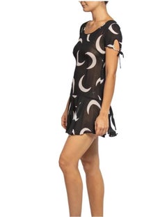 1990S DOLCE & GABBANA Black White Silk Chiffon Sheer Mini Dress