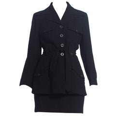 Vintage 1990S Dolce & Gabbana Black Wool Crepe Safari Jacket Skirt Set