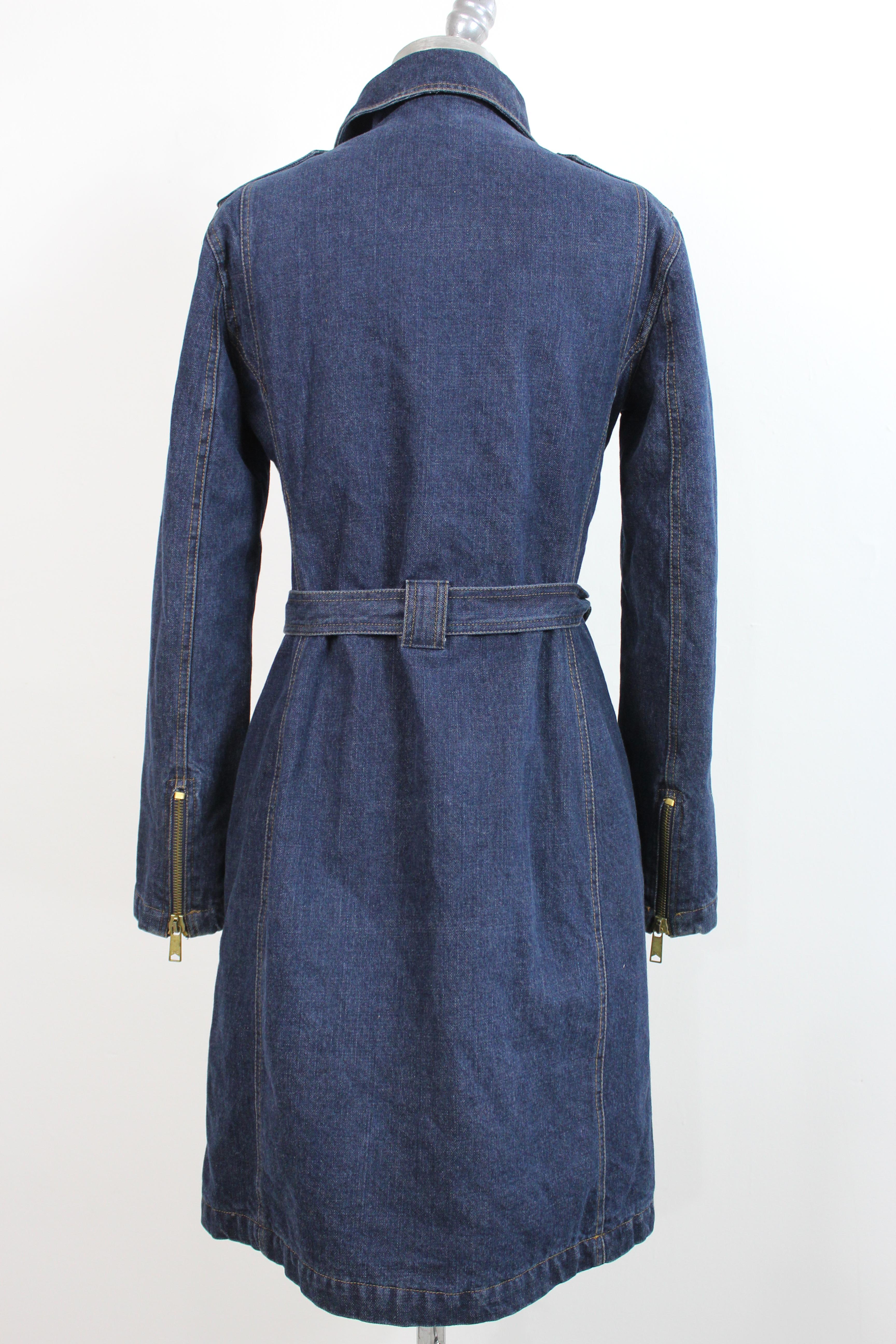 1990s Dolce & Gabbana Blue Cotton Jeans Trench Long Coat In Excellent Condition In Brindisi, Bt