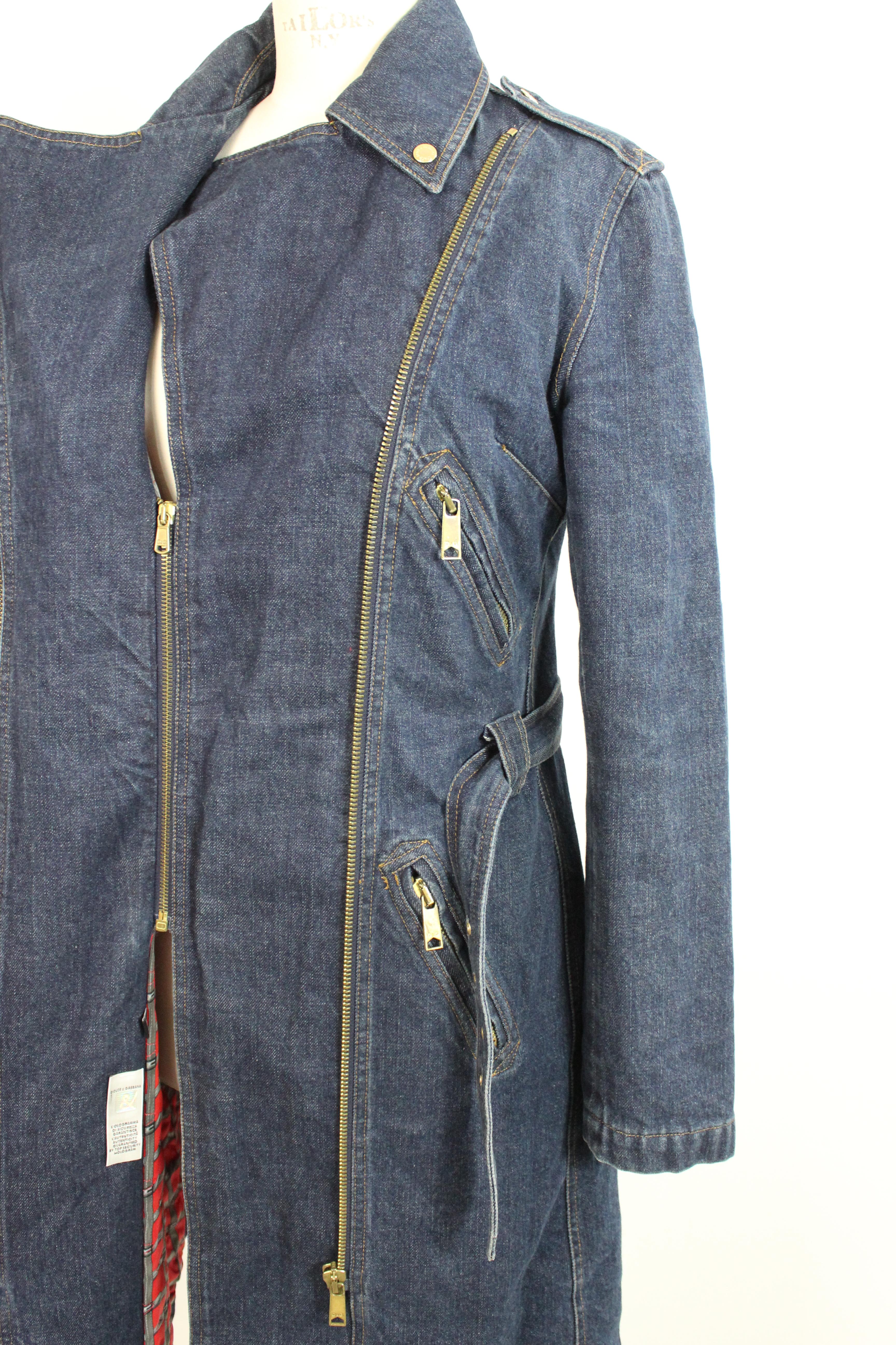 1990s Dolce & Gabbana Blue Cotton Jeans Trench Long Coat 1
