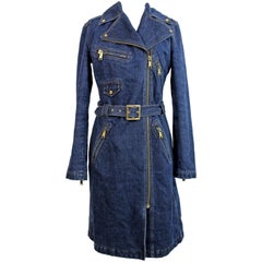 1990s Dolce & Gabbana Blue Cotton Jeans Trench Long Coat