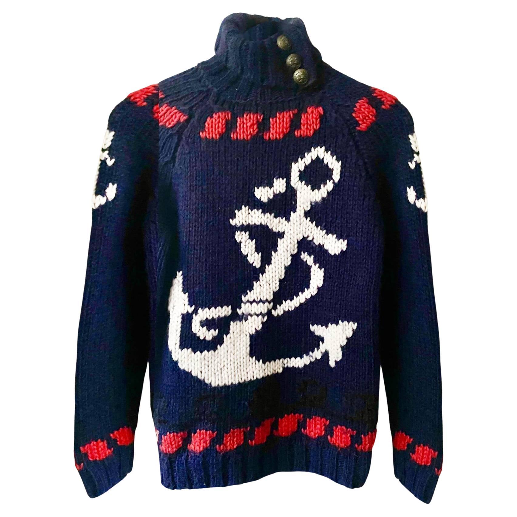 1990s Dolce & Gabbana Blue Nautica Roller Neck Wool Sweater 