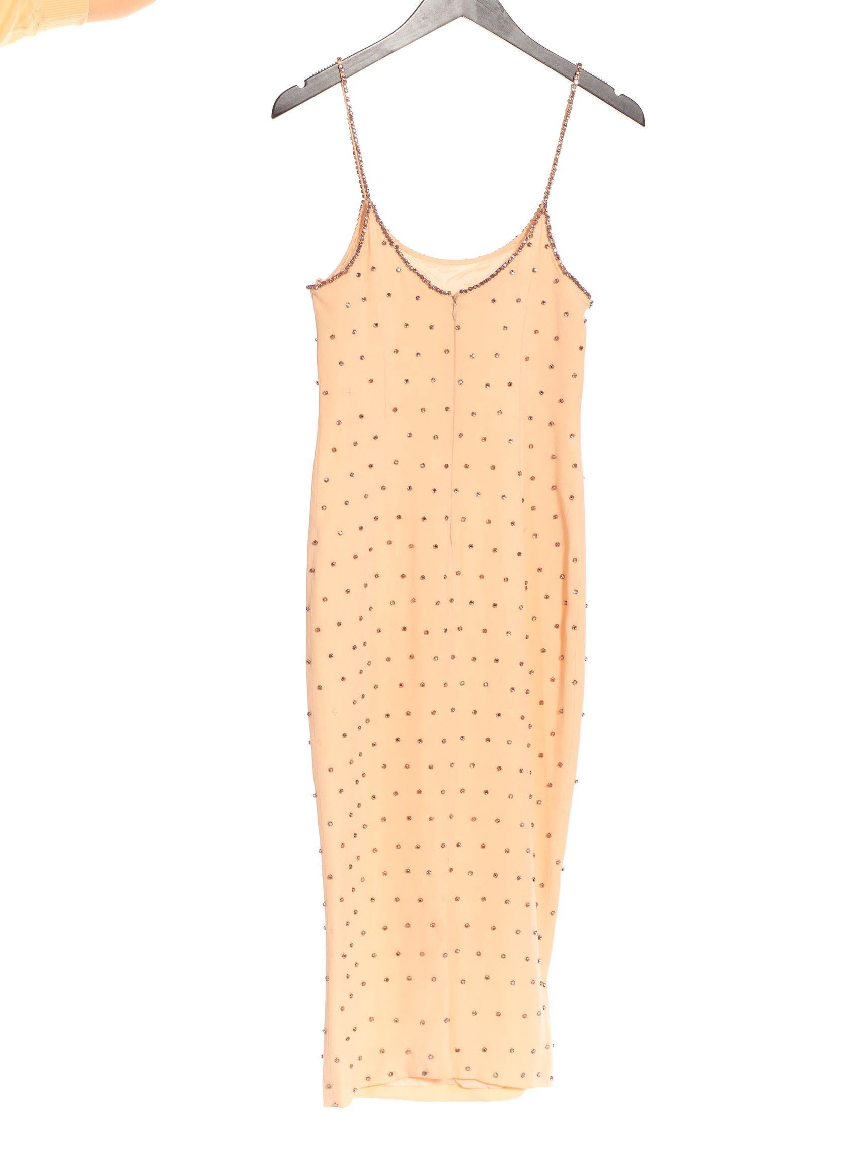 Few missing crystals as-is 1990S Dolce & Gabbana Blush Pink Rayon Blend Crepe Nude Crystal Beaded Cocktail Dress 