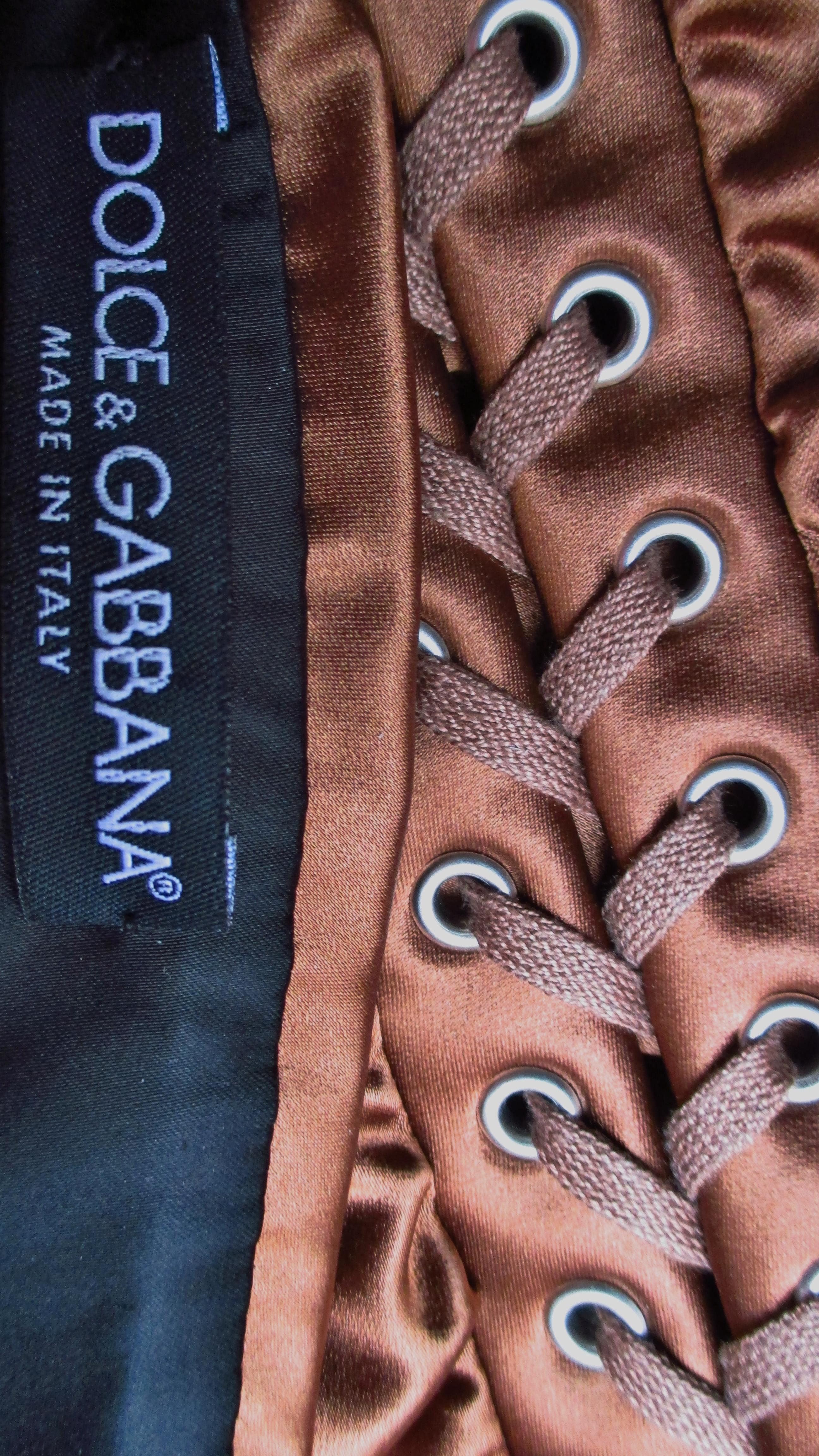 1990s Dolce & Gabbana Bronze Laceup Plunge Halter Dress 14