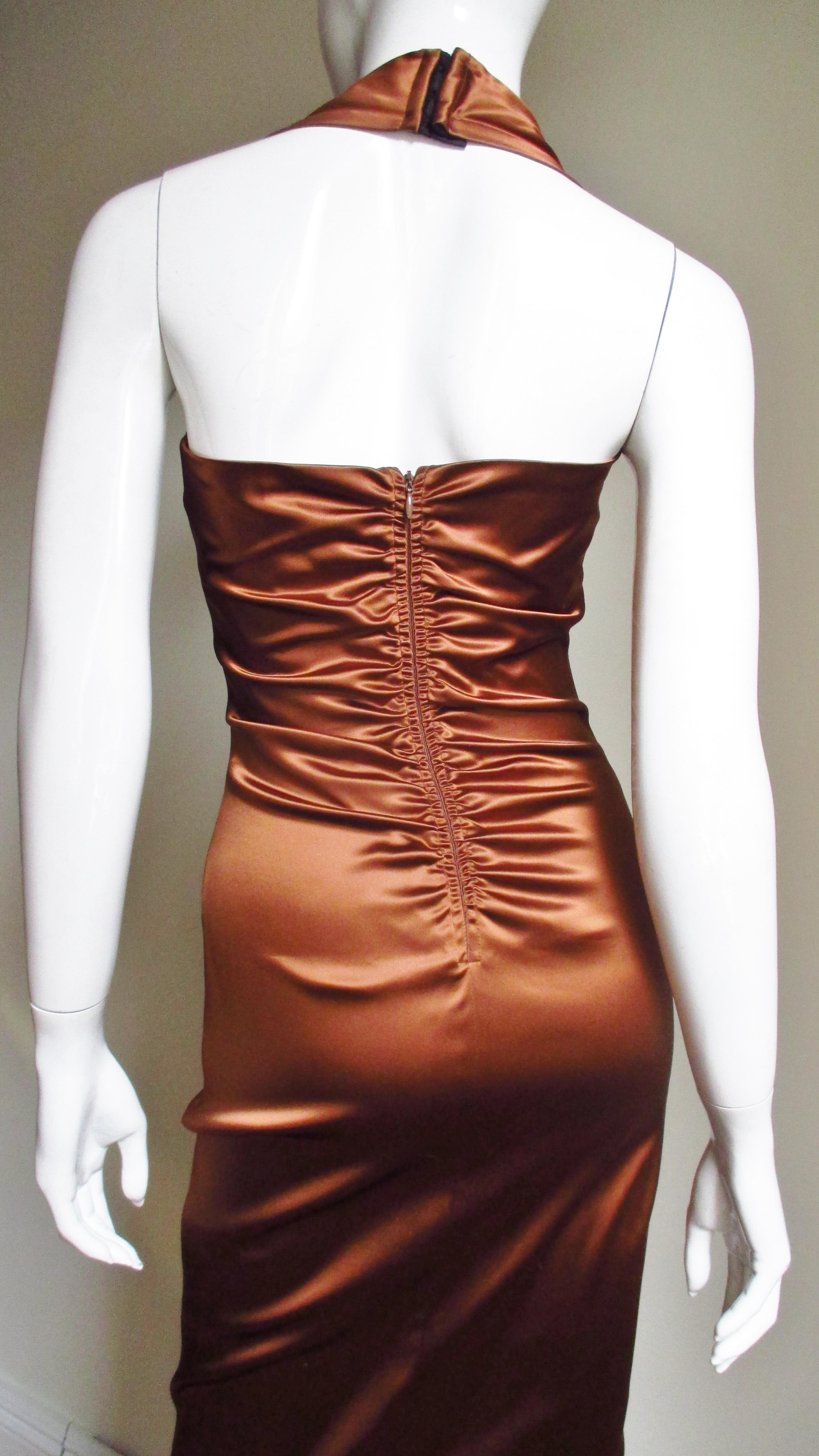 1990s Dolce & Gabbana Bronze Laceup Plunge Halter Dress 11