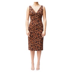 Vintage 1990S DOLCE & GABBANA Brown Giraffe Print Cotton Cocktail Dress