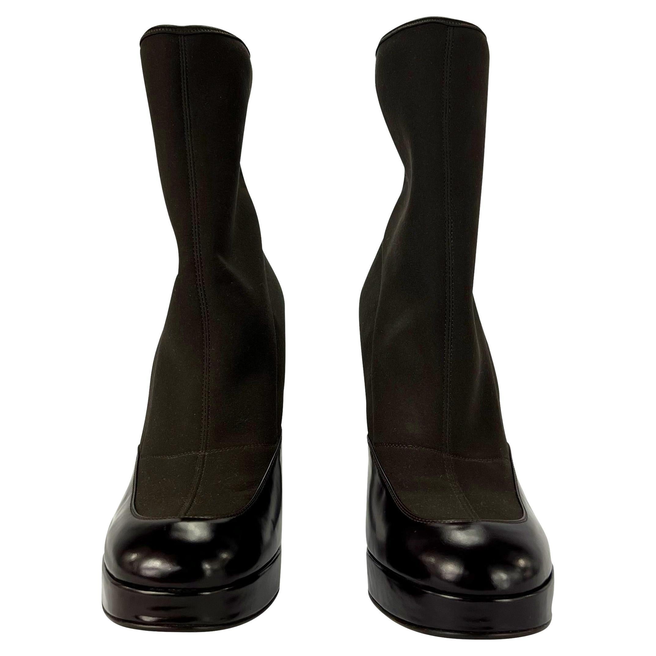 Black 1990s Dolce & Gabbana Brown Neoprene Boot Heels Size 38.5 For Sale