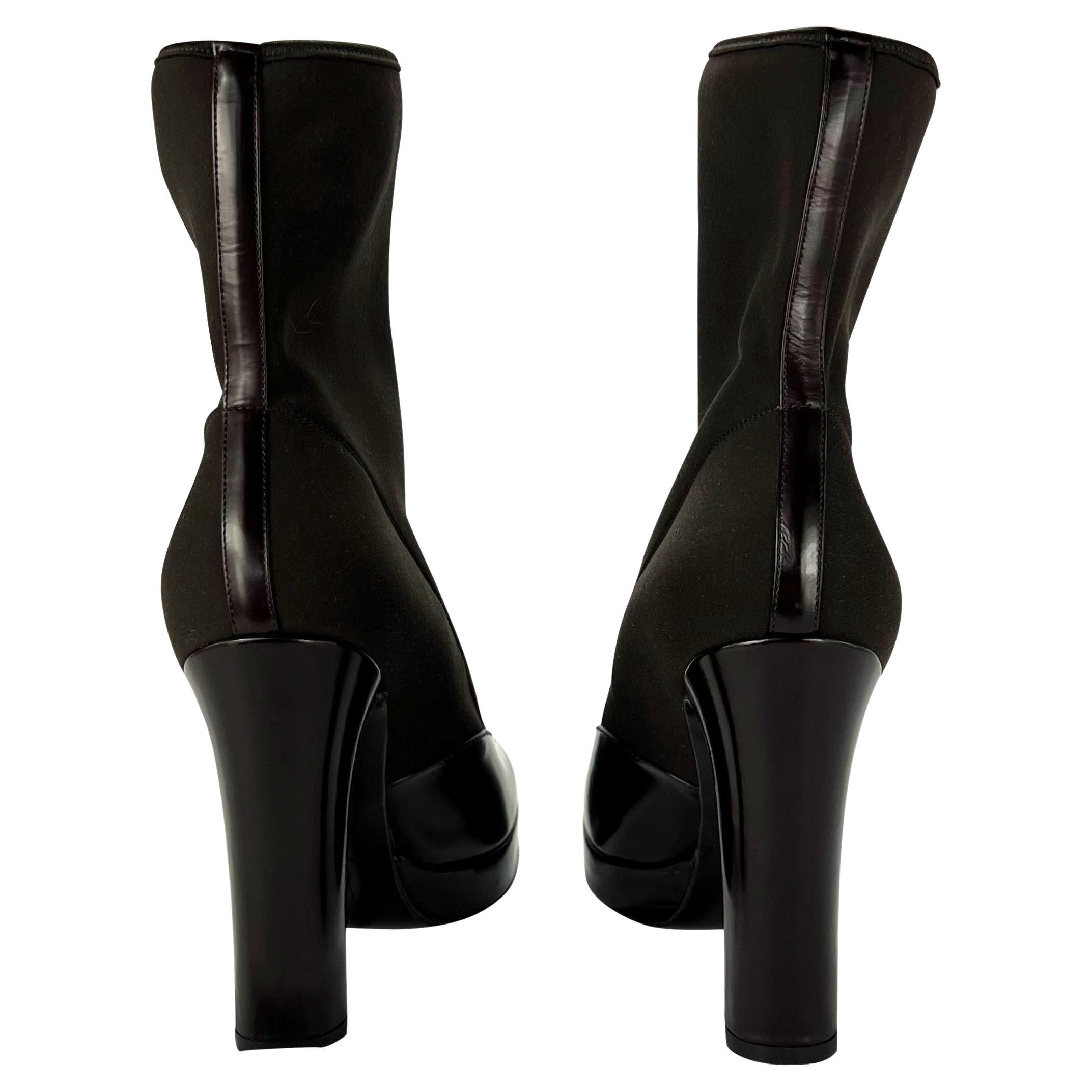 1990s Dolce & Gabbana Brown Neoprene Boot Heels Size 38.5 In New Condition For Sale In West Hollywood, CA