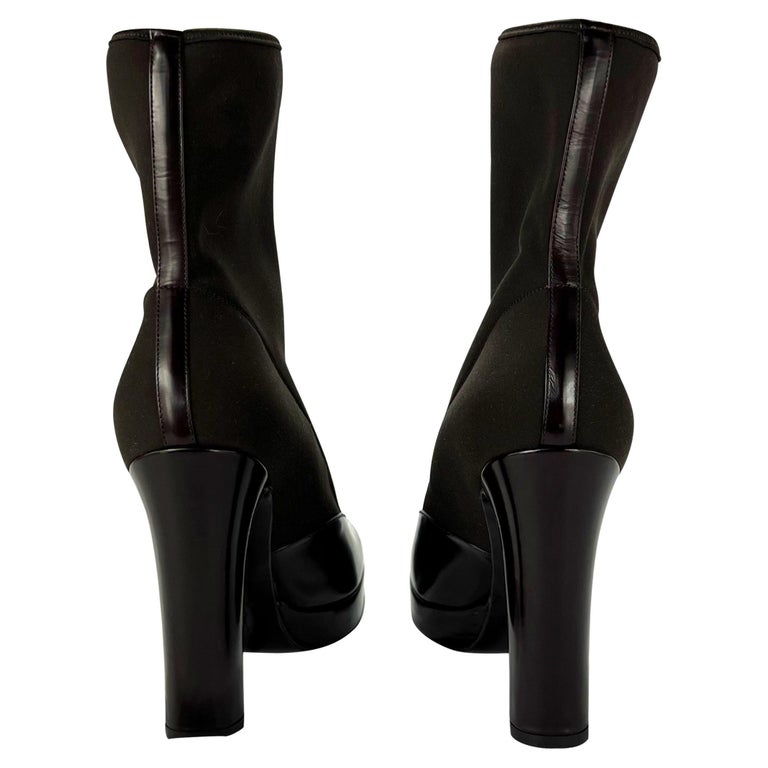 Women's 1990s Dolce & Gabbana Brown Neoprene Boot Heels Size 38.5 For Sale