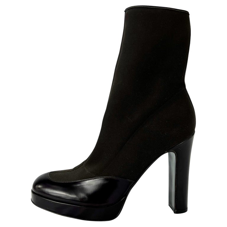 1990s Dolce & Gabbana Brown Neoprene Boot Heels Size 38.5 For Sale