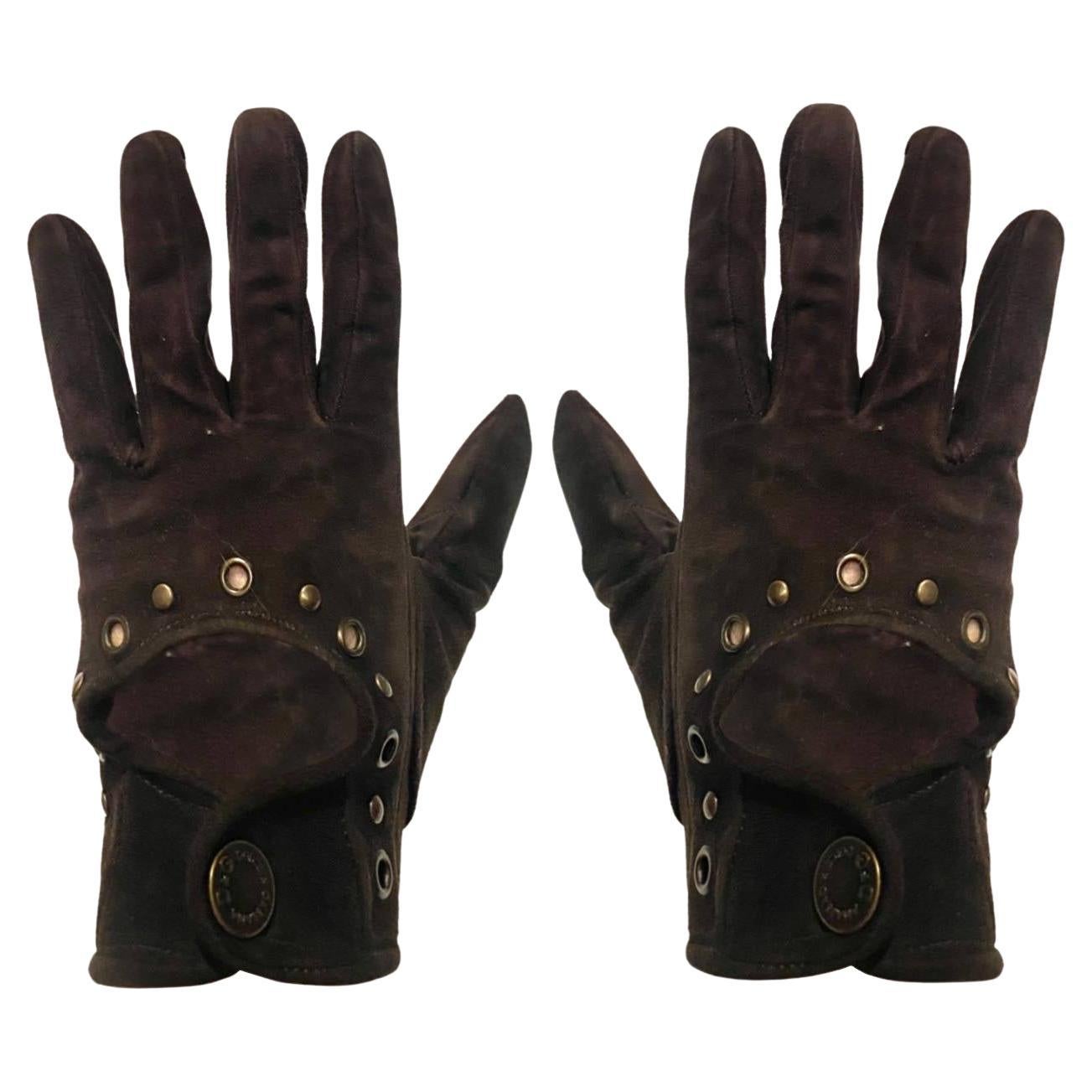 1990s Dolce & Gabbana Brown Suede Gloves For Sale