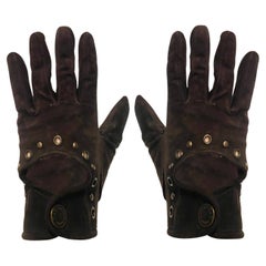 1990s Dolce & Gabbana Brown Suede Stud Driving Gloves 