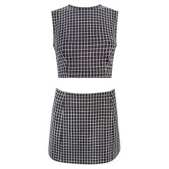 1990s Dolce & Gabbana Brown White Windowpane Crop Top Mini Skirt Set