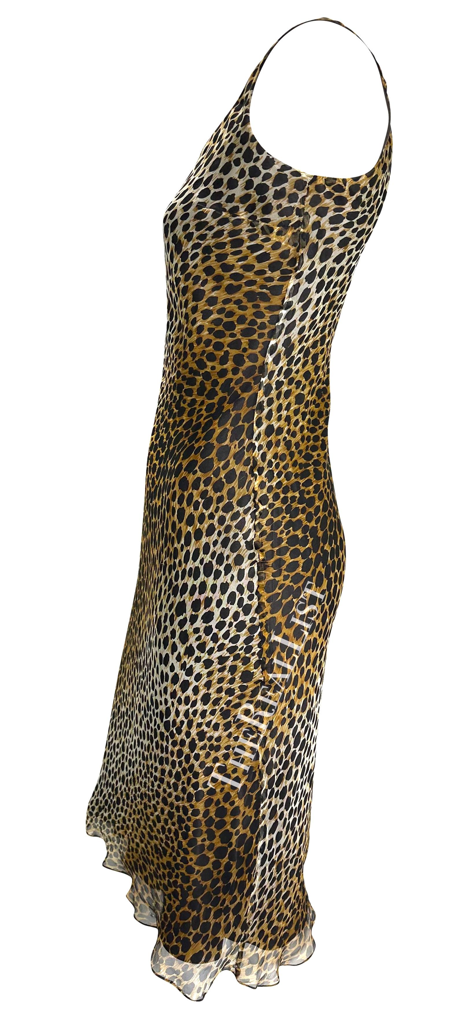 1990 Dolce & Gabbana Cheetah Print Chiffon Overlay Slip Dress Bon état - En vente à West Hollywood, CA