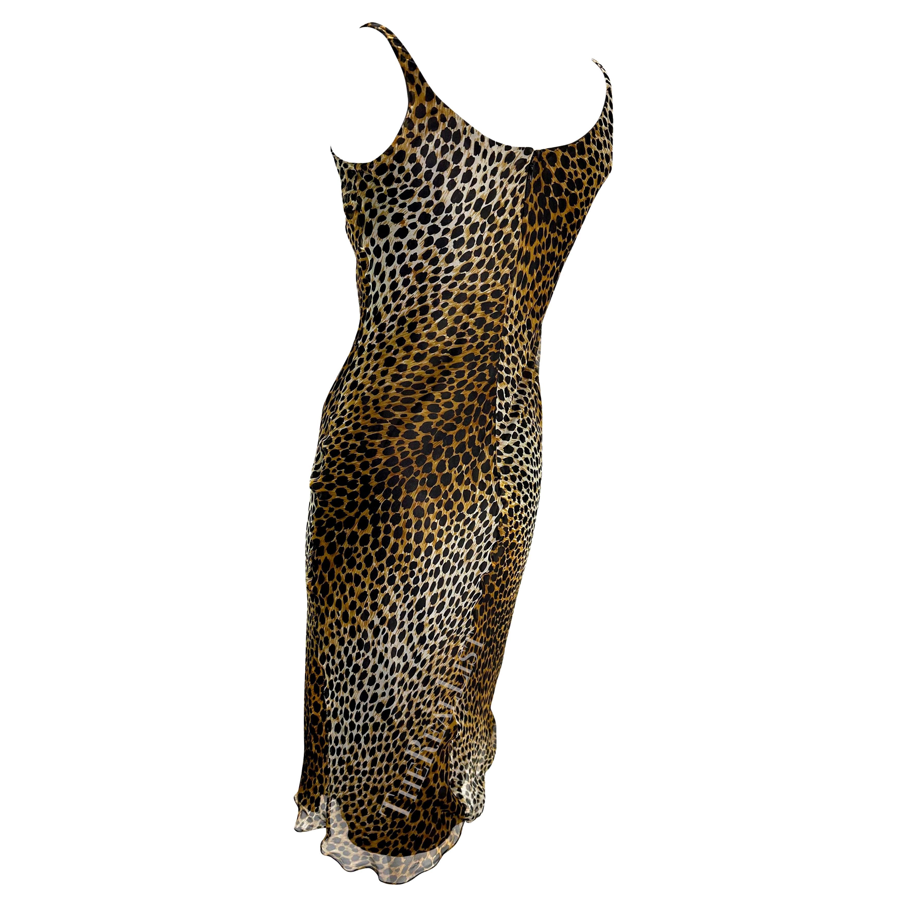 Women's 1990s Dolce & Gabbana Cheetah Print Chiffon Overlay Slip Dress For Sale
