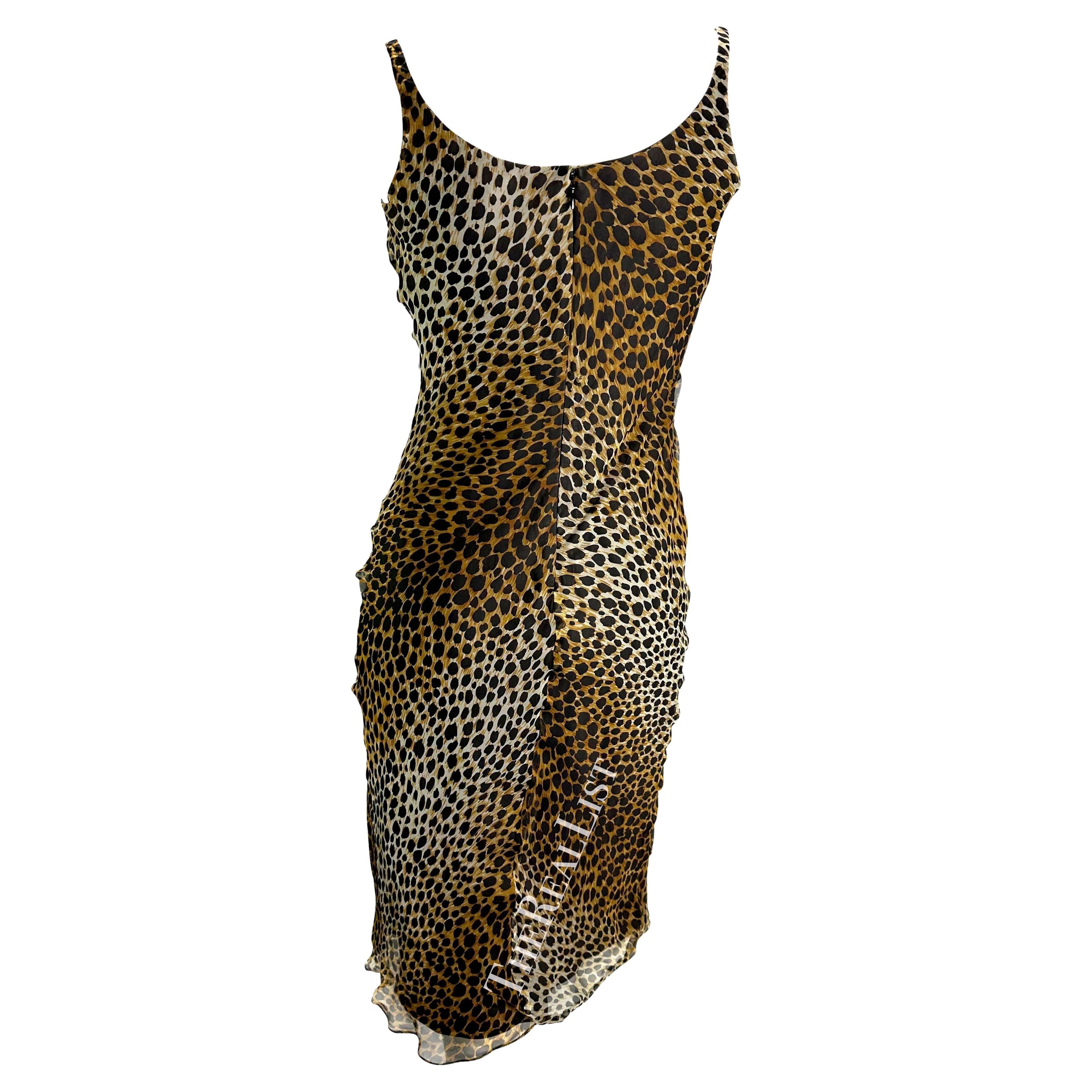 1990 Dolce & Gabbana Cheetah Print Chiffon Overlay Slip Dress Bon état - En vente à West Hollywood, CA