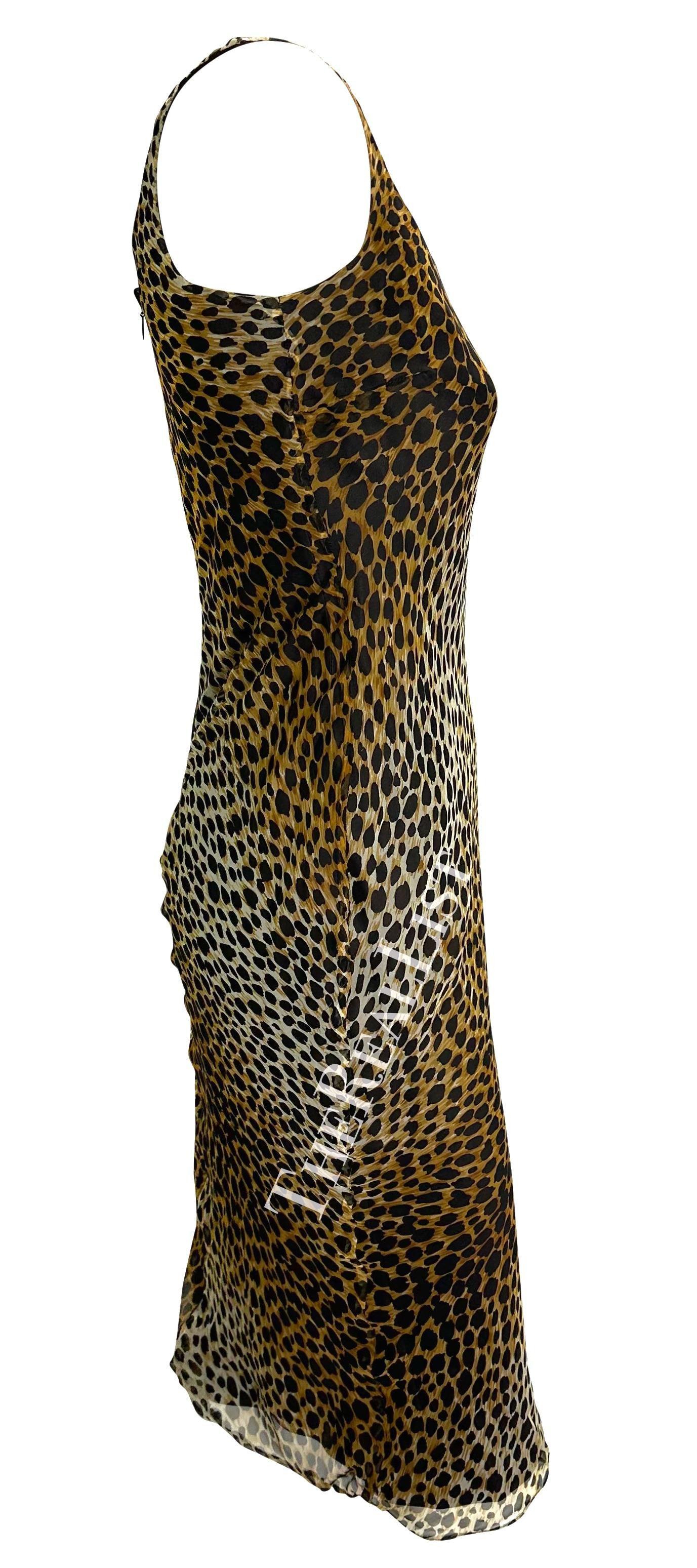 1990 Dolce & Gabbana Cheetah Print Chiffon Overlay Slip Dress Pour femmes en vente