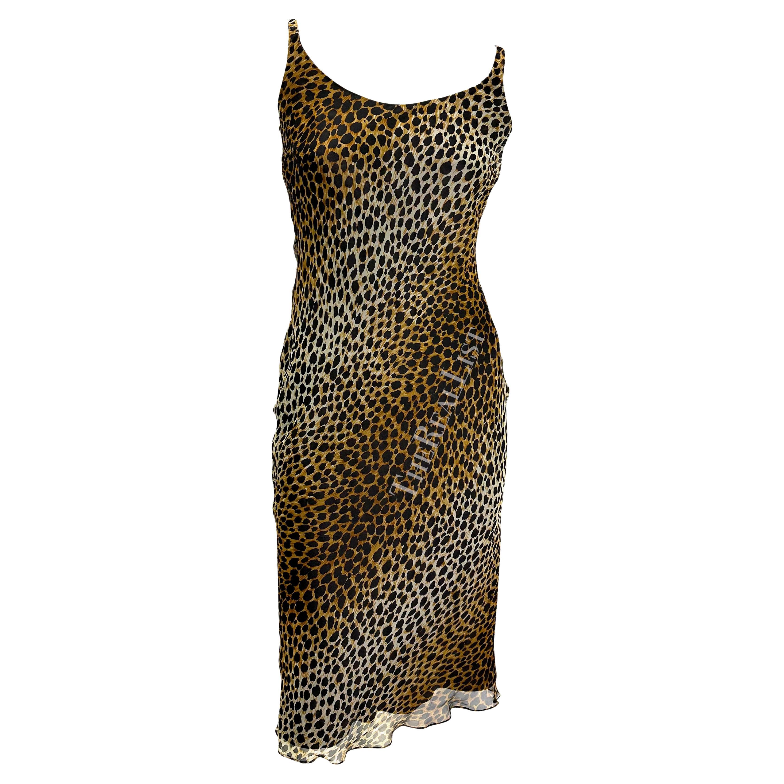 1990s Dolce & Gabbana Cheetah Print Chiffon Overlay Slip Dress For Sale