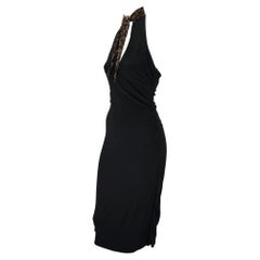F/W 2001 Dolce & Gabbana Leopard Print Halter Neck Scarf Tie Backless Dress Y2K