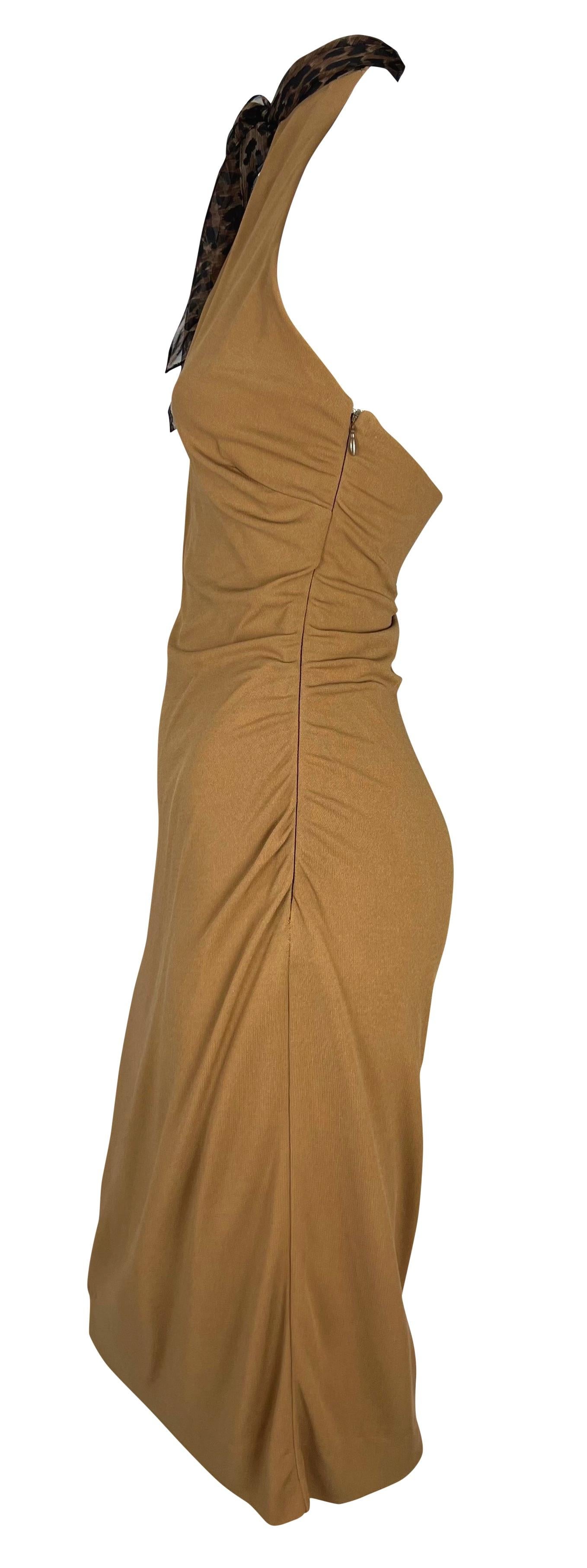 Brown F/W 2001 Dolce & Gabbana Cheetah Print Halter Neck Scarf Tie Backless Dress  For Sale
