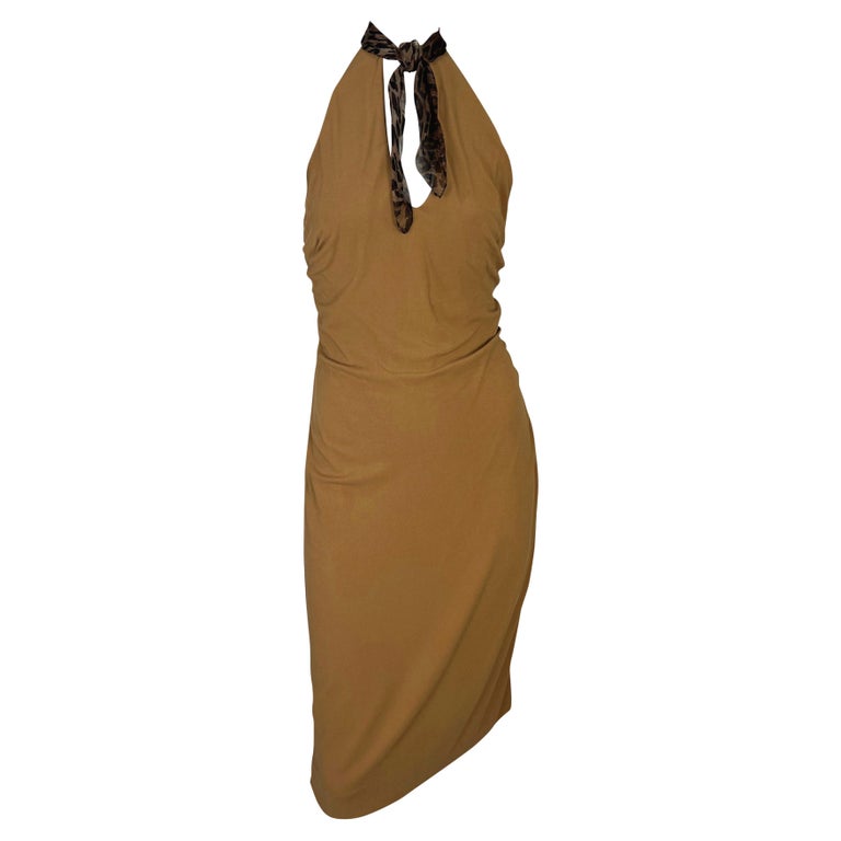 F/W 2001 Dolce and Gabbana Cheetah Print Halter Neck Scarf Tie Backless