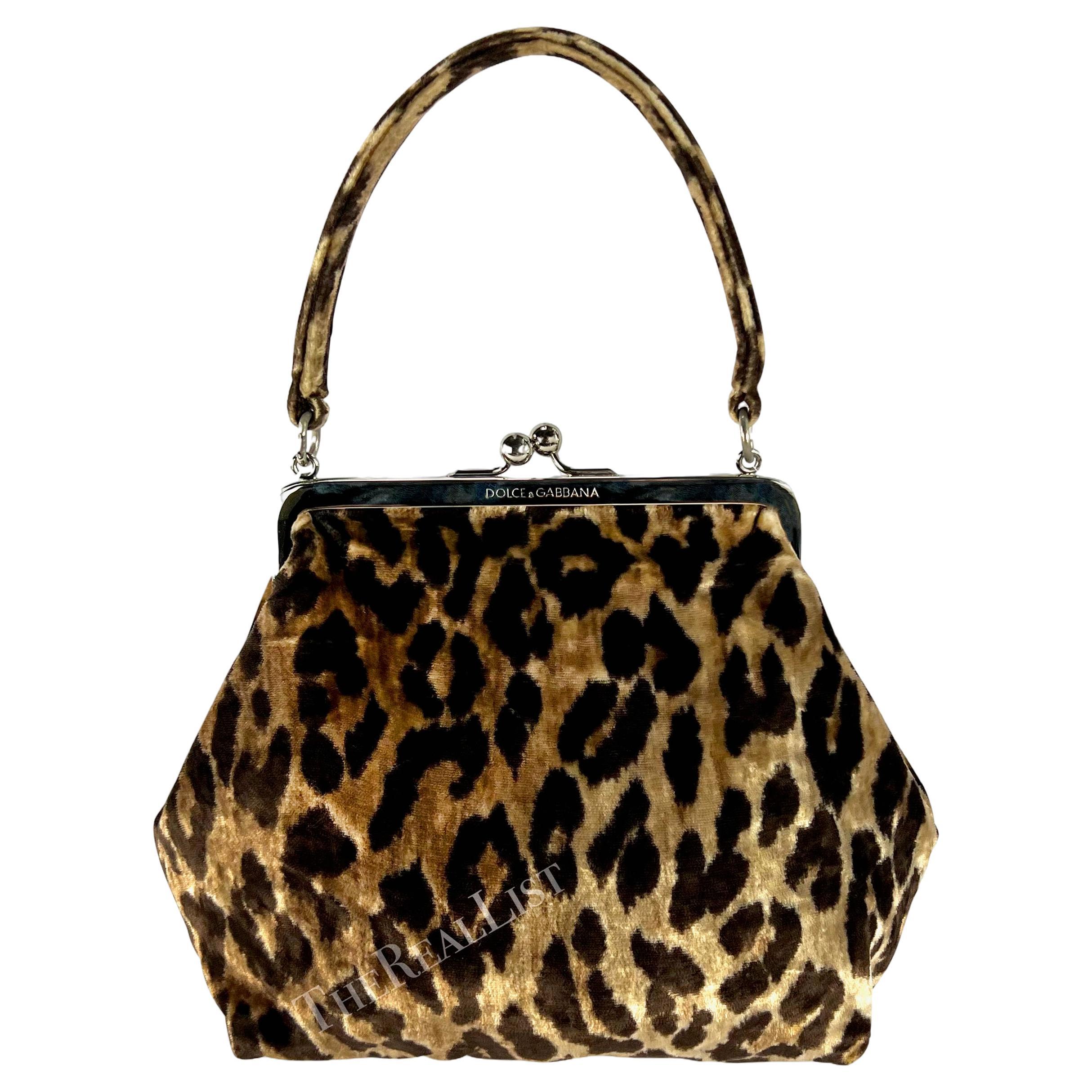 1990s Dolce & Gabbana Cheetah Velvet Top Handle Evening Bag For Sale