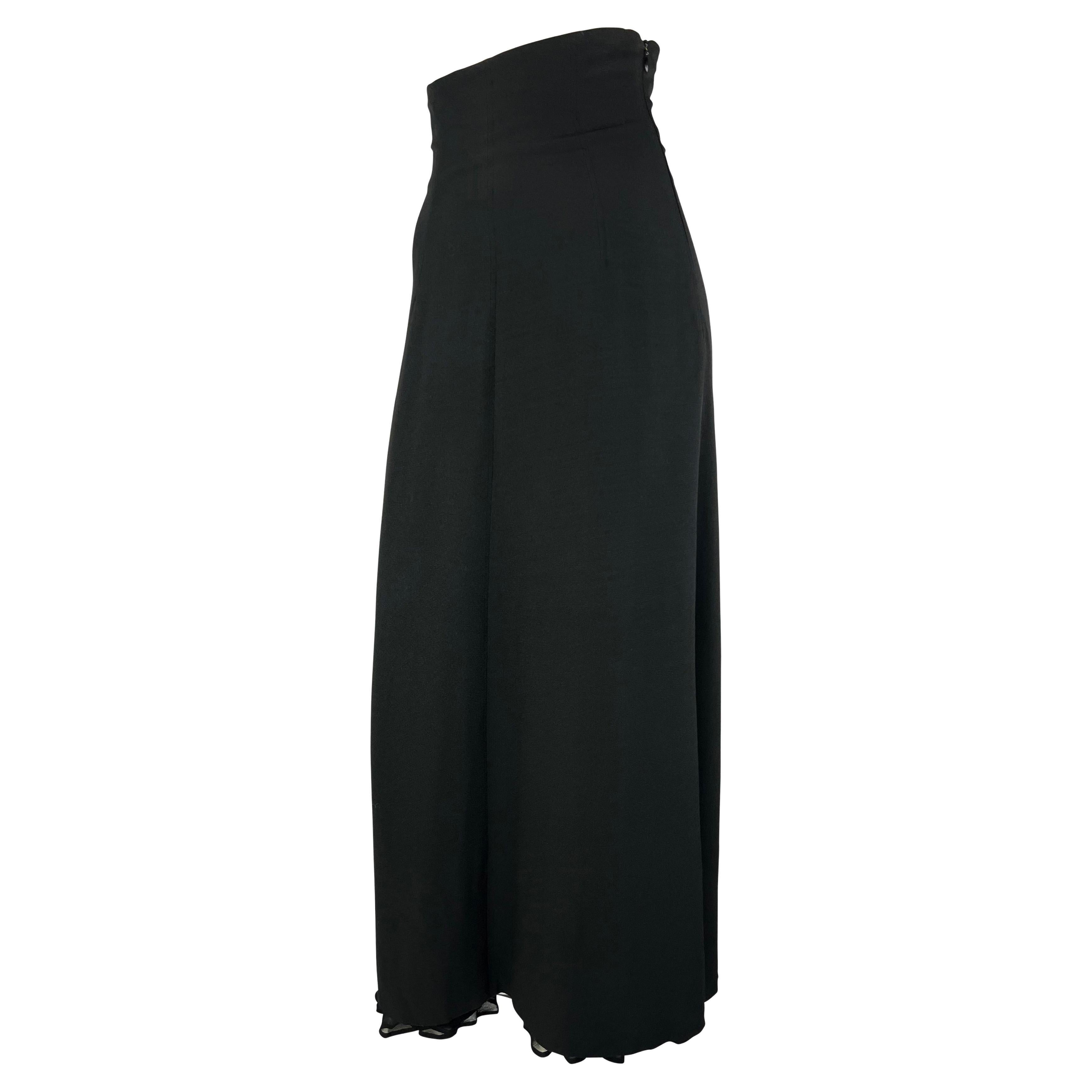 1990s Dolce & Gabbana Chiffon Ruffle High Waisted Slit Black Maxi Skirt In Good Condition For Sale In West Hollywood, CA