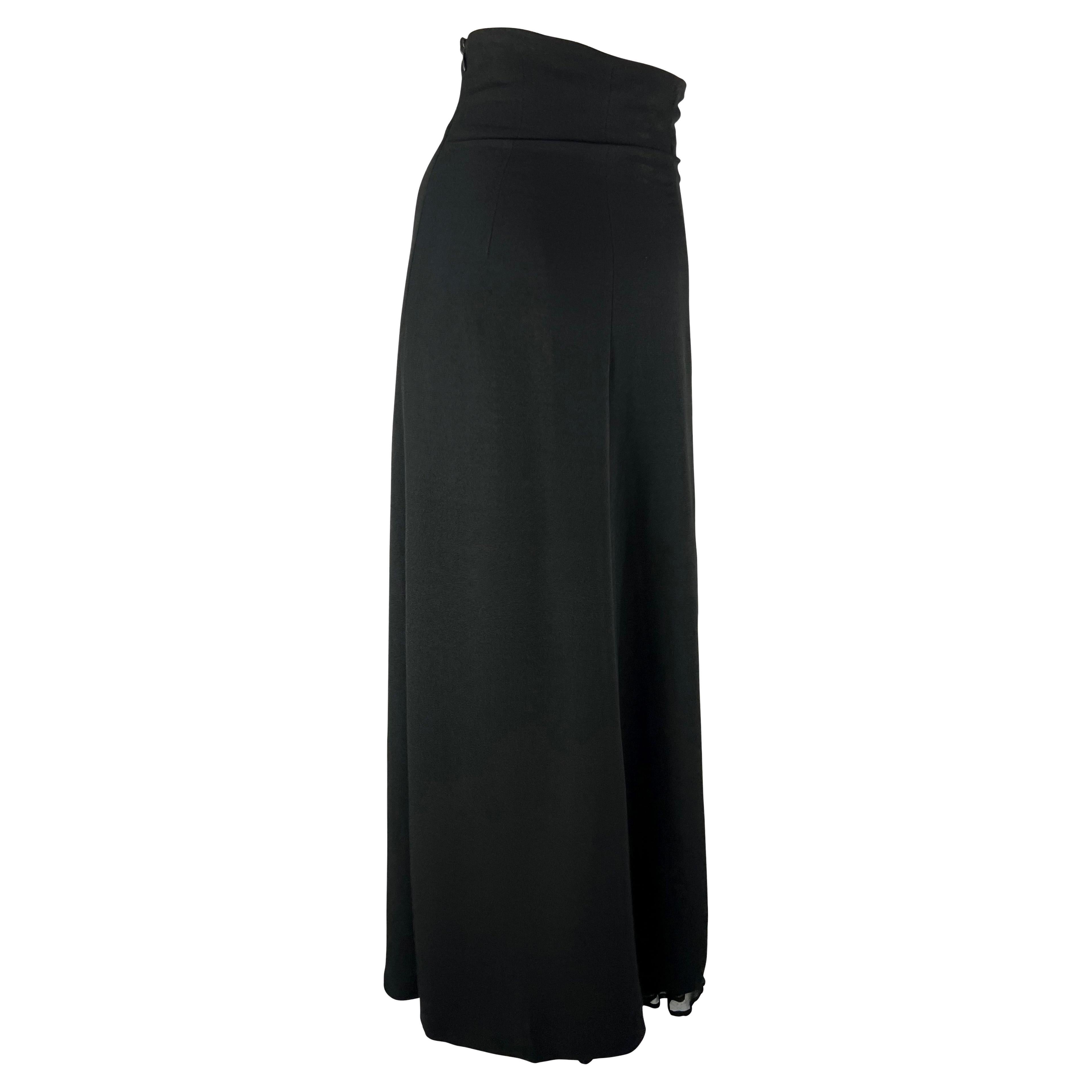 1990s Dolce & Gabbana Chiffon Ruffle High Waisted Slit Black Maxi Skirt For Sale 1