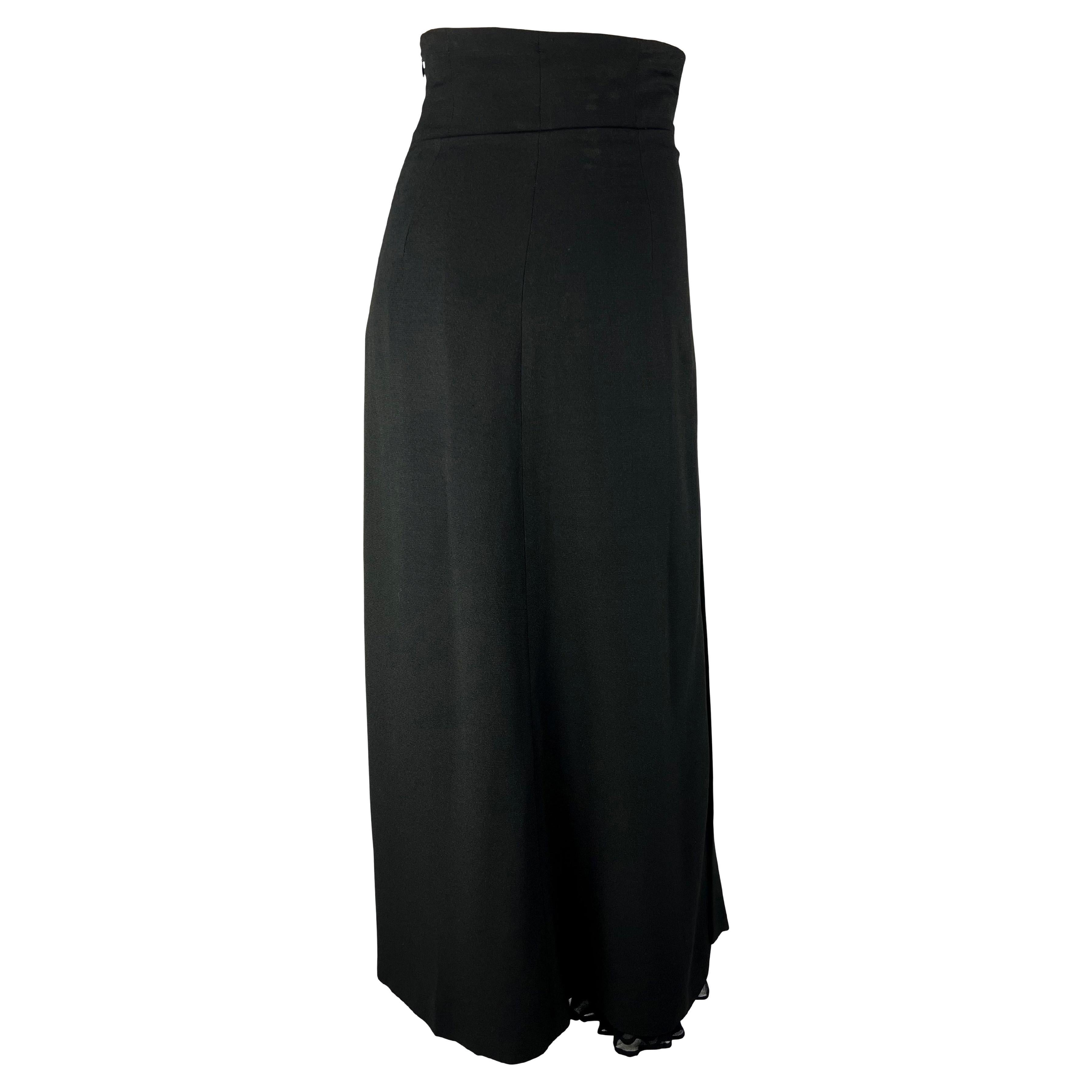 1990s Dolce & Gabbana Chiffon Ruffle High Waisted Slit Black Maxi Skirt For Sale 2
