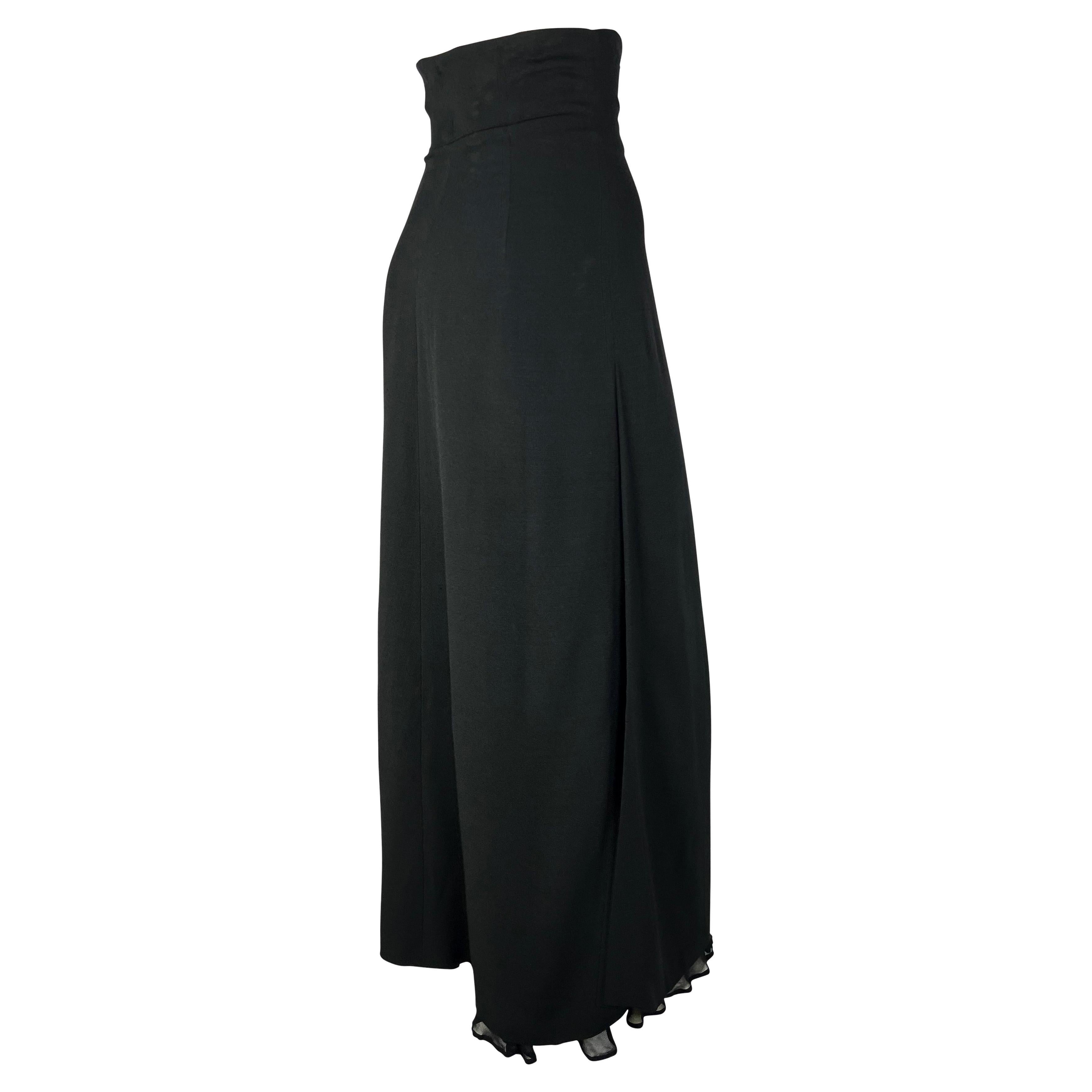 1990s Dolce & Gabbana Chiffon Ruffle High Waisted Slit Black Maxi Skirt For Sale 3