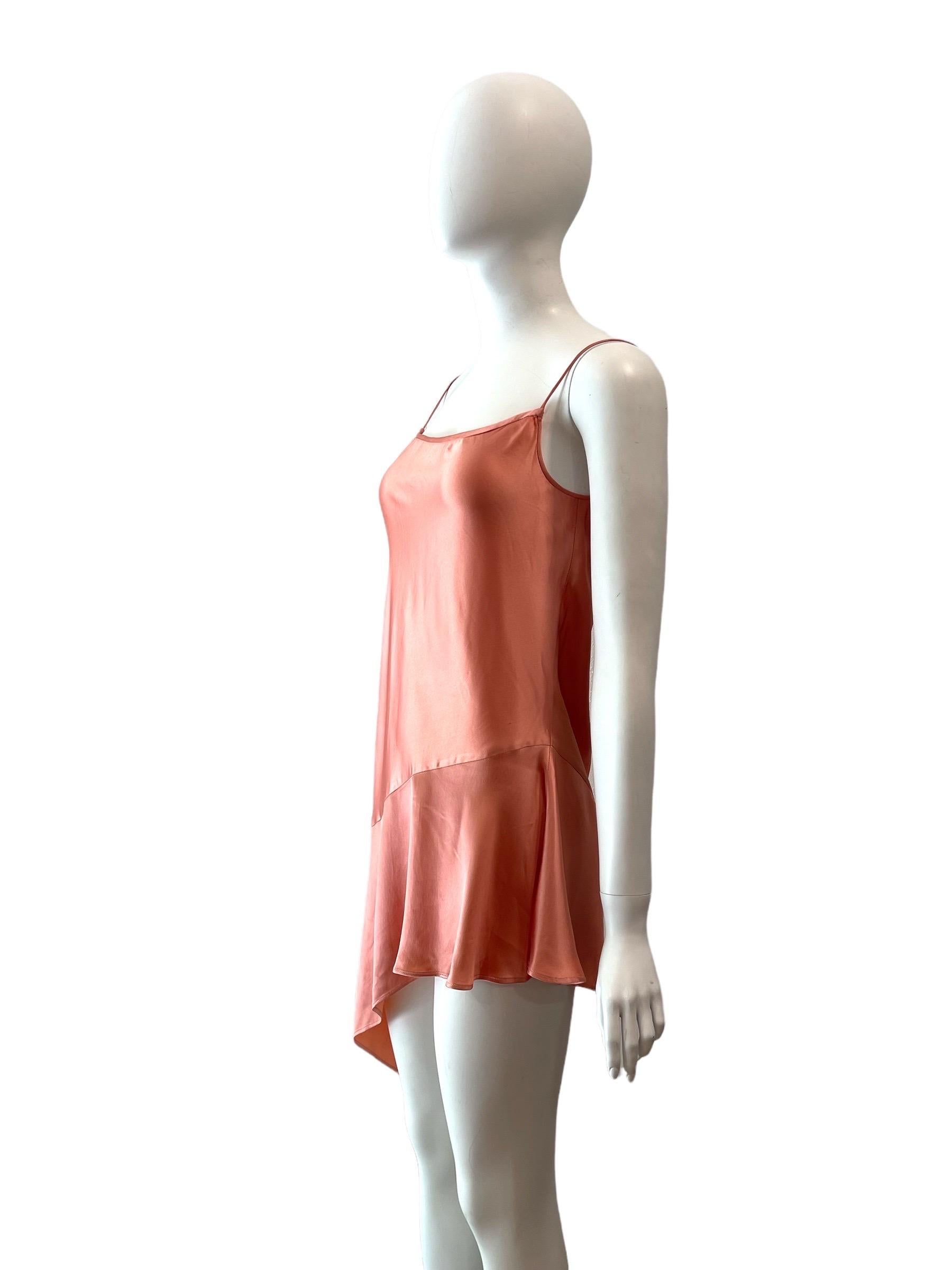 Brown 1990's Dolce & Gabbana Coral Pink Satin Asymmetrical Mini Dress For Sale