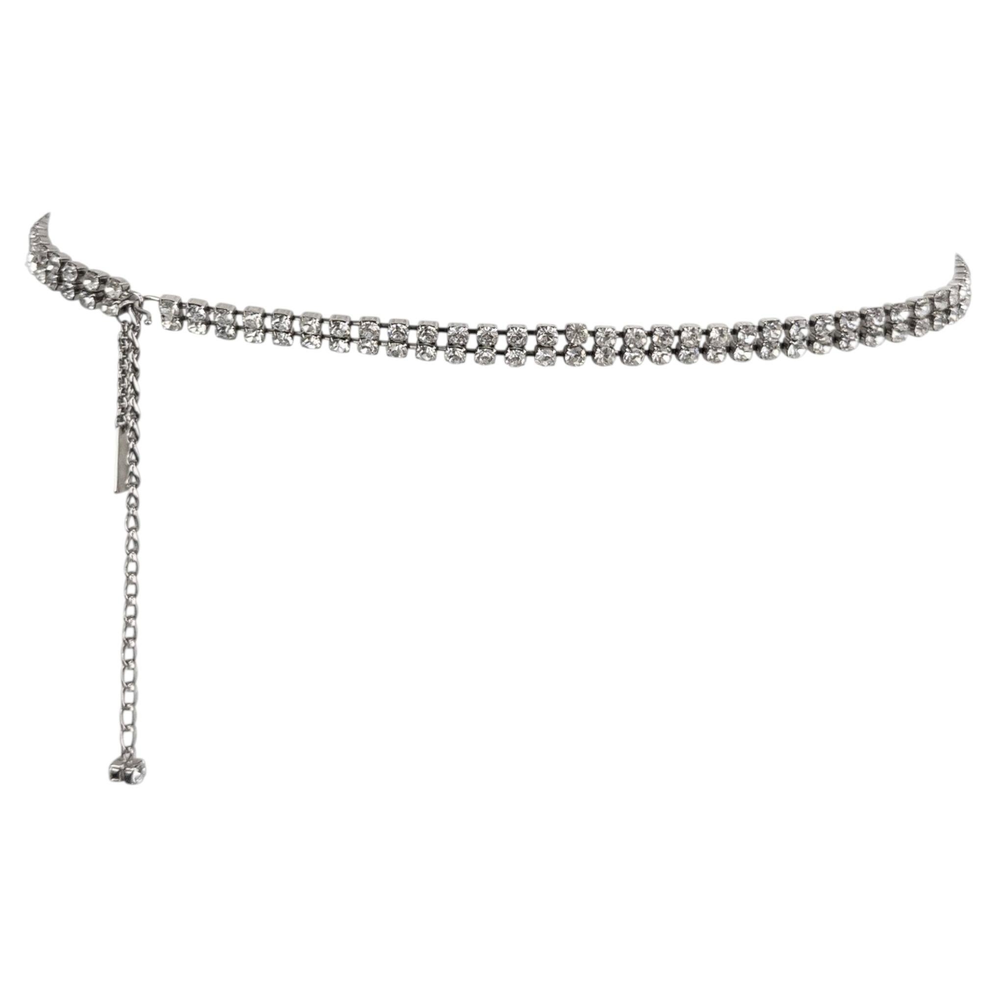 1990s Dolce & Gabbana Crystal Rhinestone Silver-Tone Chain Link Belt For Sale