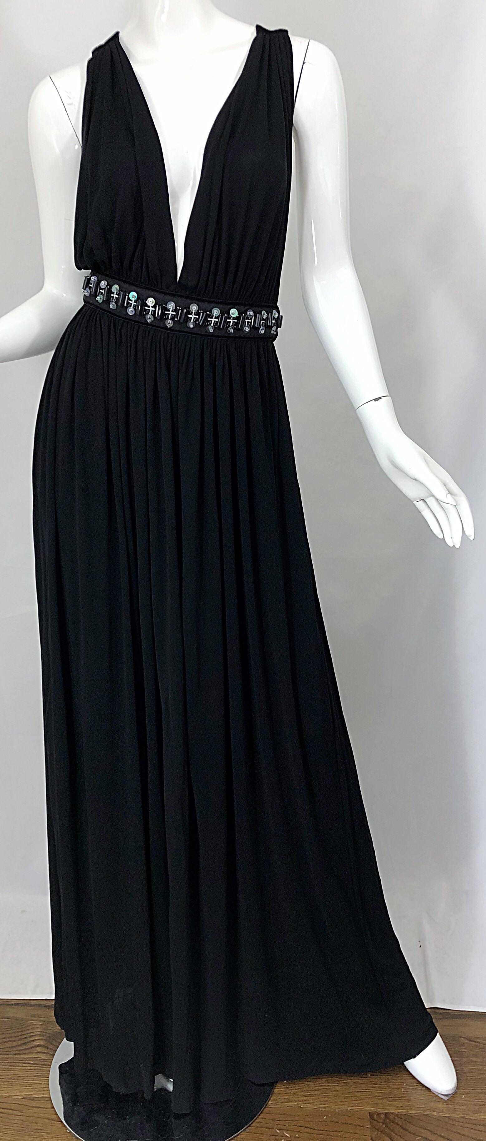 1990s Dolce & Gabbana D&G Black Plunging Sexy Beaded Sleeveless Vintage 90s Gown For Sale 3