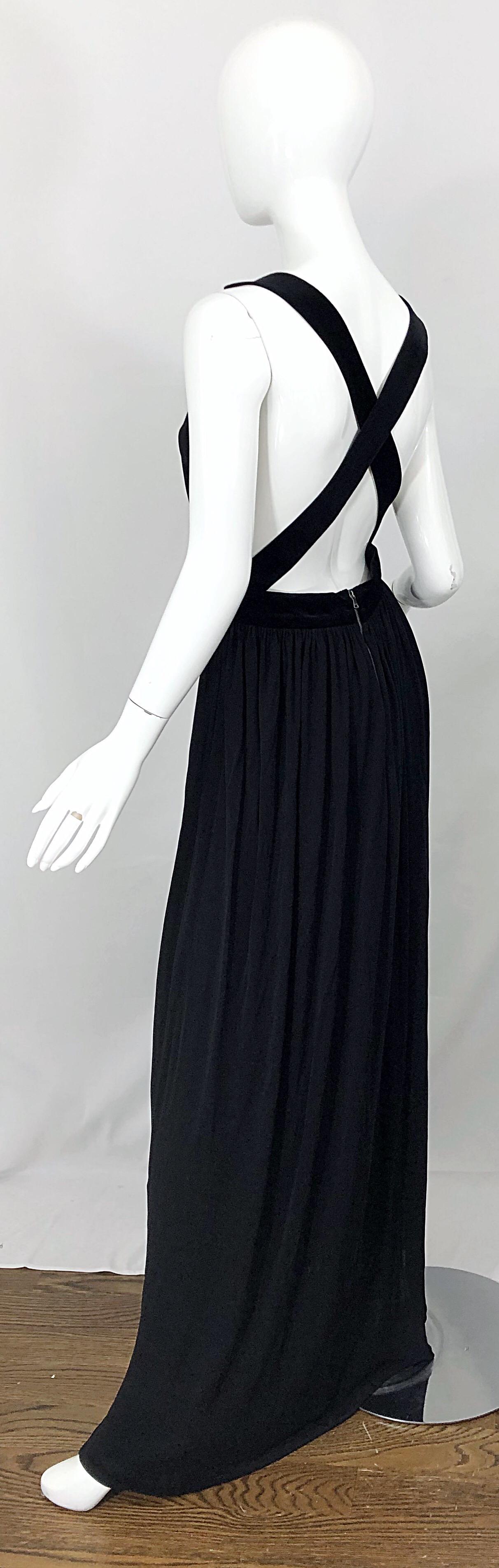 1990s Dolce & Gabbana D&G Black Plunging Sexy Beaded Sleeveless Vintage 90s Gown For Sale 4