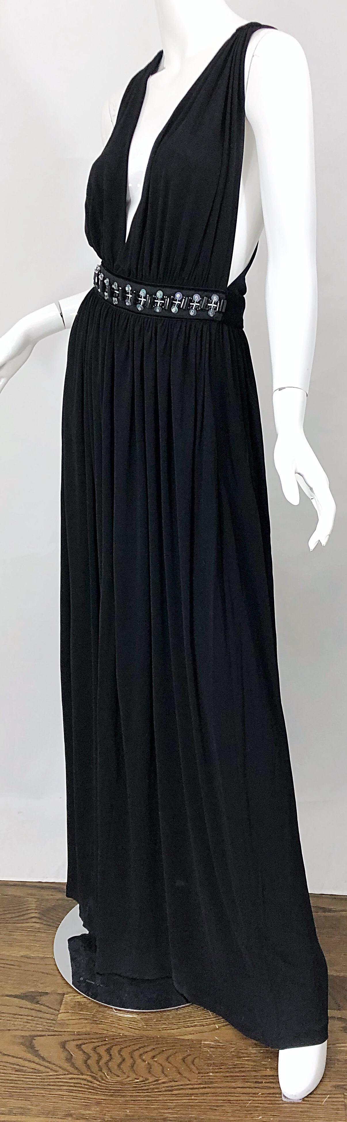 1990s Dolce & Gabbana D&G Black Plunging Sexy Beaded Sleeveless Vintage 90s Gown For Sale 1