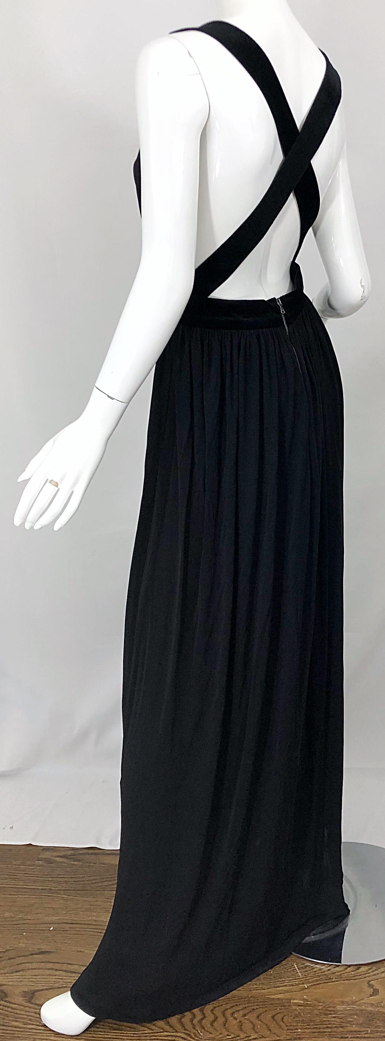 1990s Dolce & Gabbana D&G Black Plunging Sexy Beaded Sleeveless Vintage 90s Gown For Sale 2