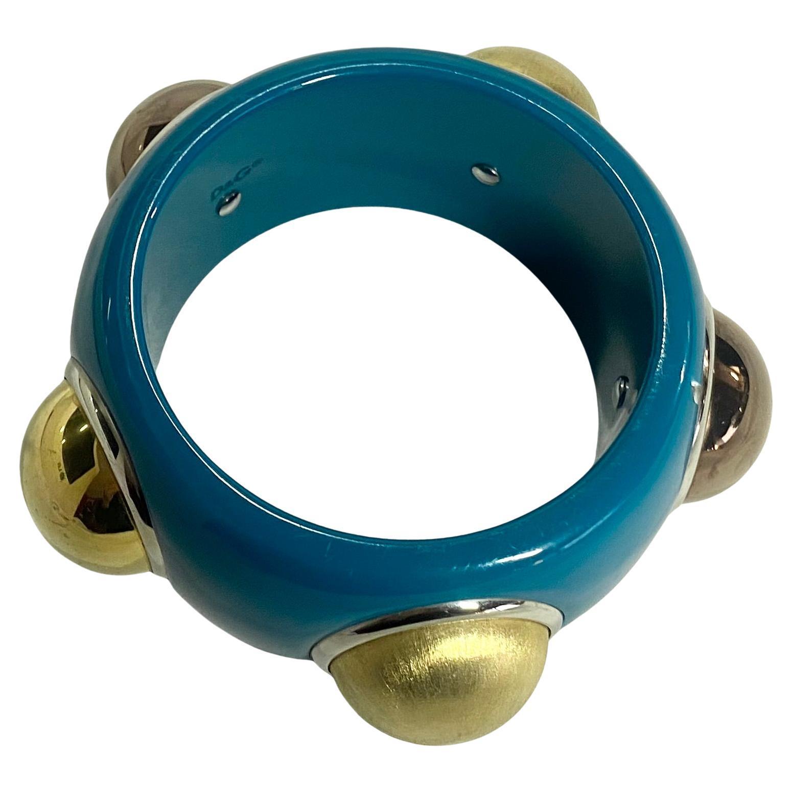 1990s Dolce & Gabbana D&G Emerald Blue Cuff Bangle  Bracelet In Fair Condition For Sale In London, GB