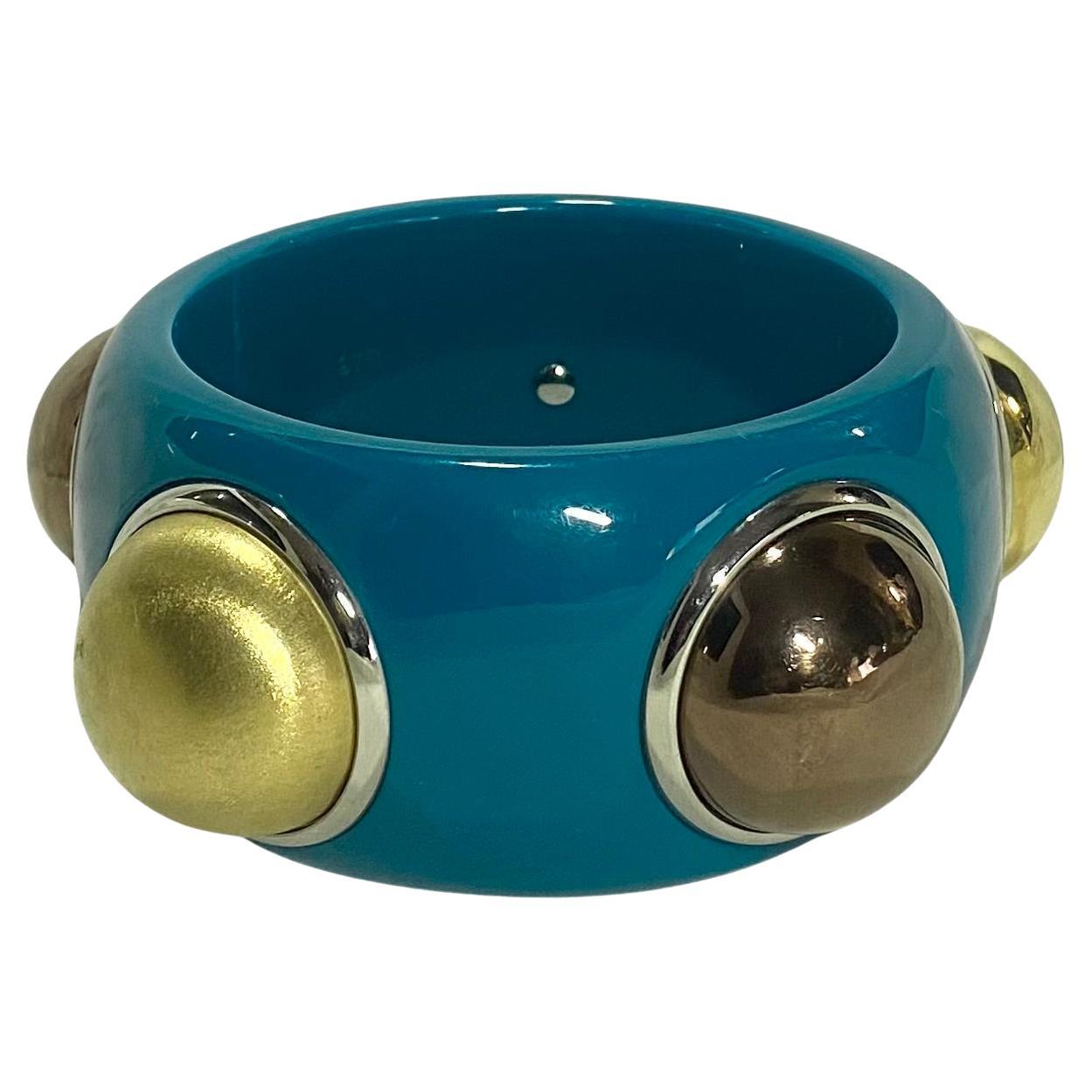 Women's or Men's 1990s Dolce & Gabbana D&G Emerald Blue Cuff Bangle  Bracelet For Sale