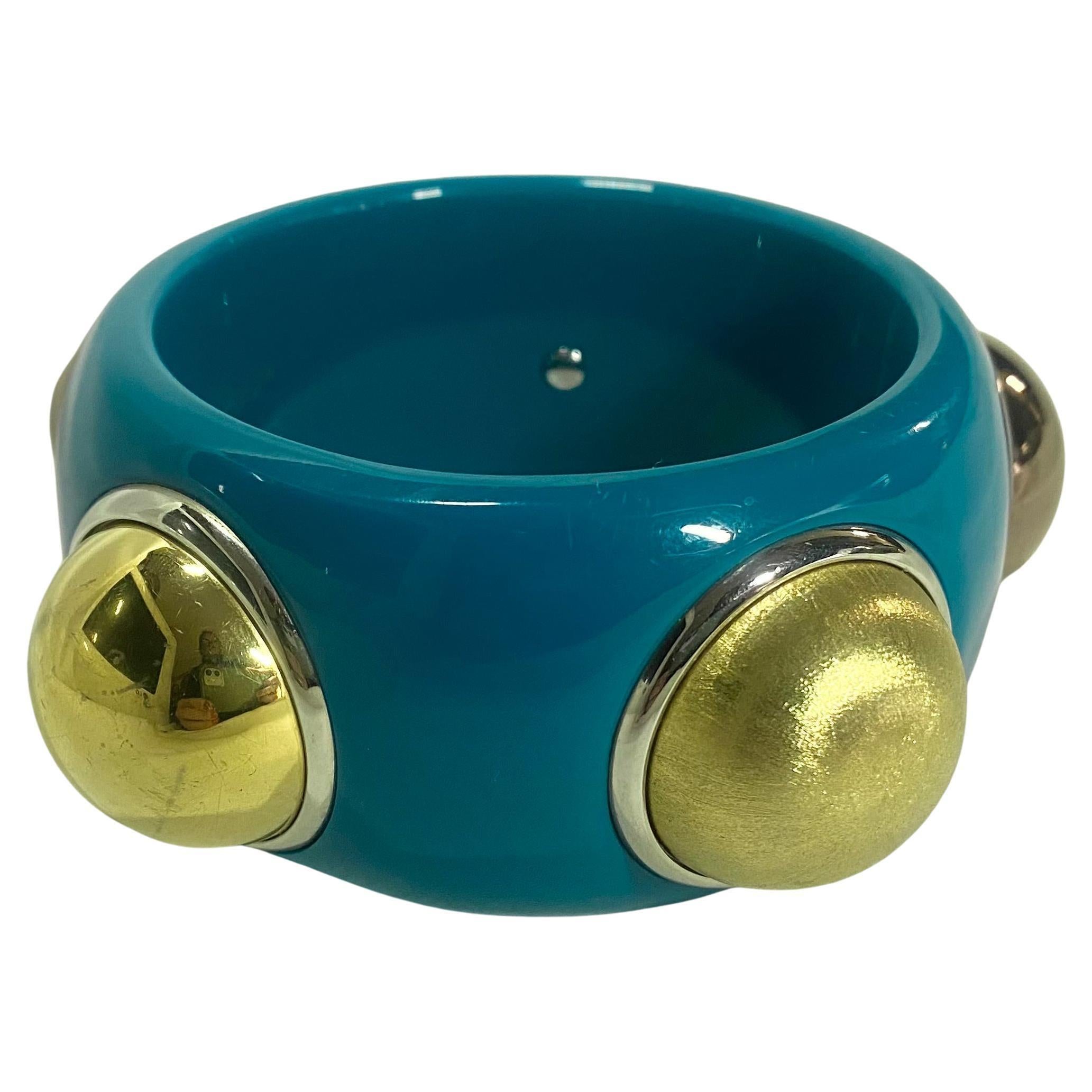1990s Dolce & Gabbana D&G Emerald Blue Cuff Bangle  Bracelet For Sale 2