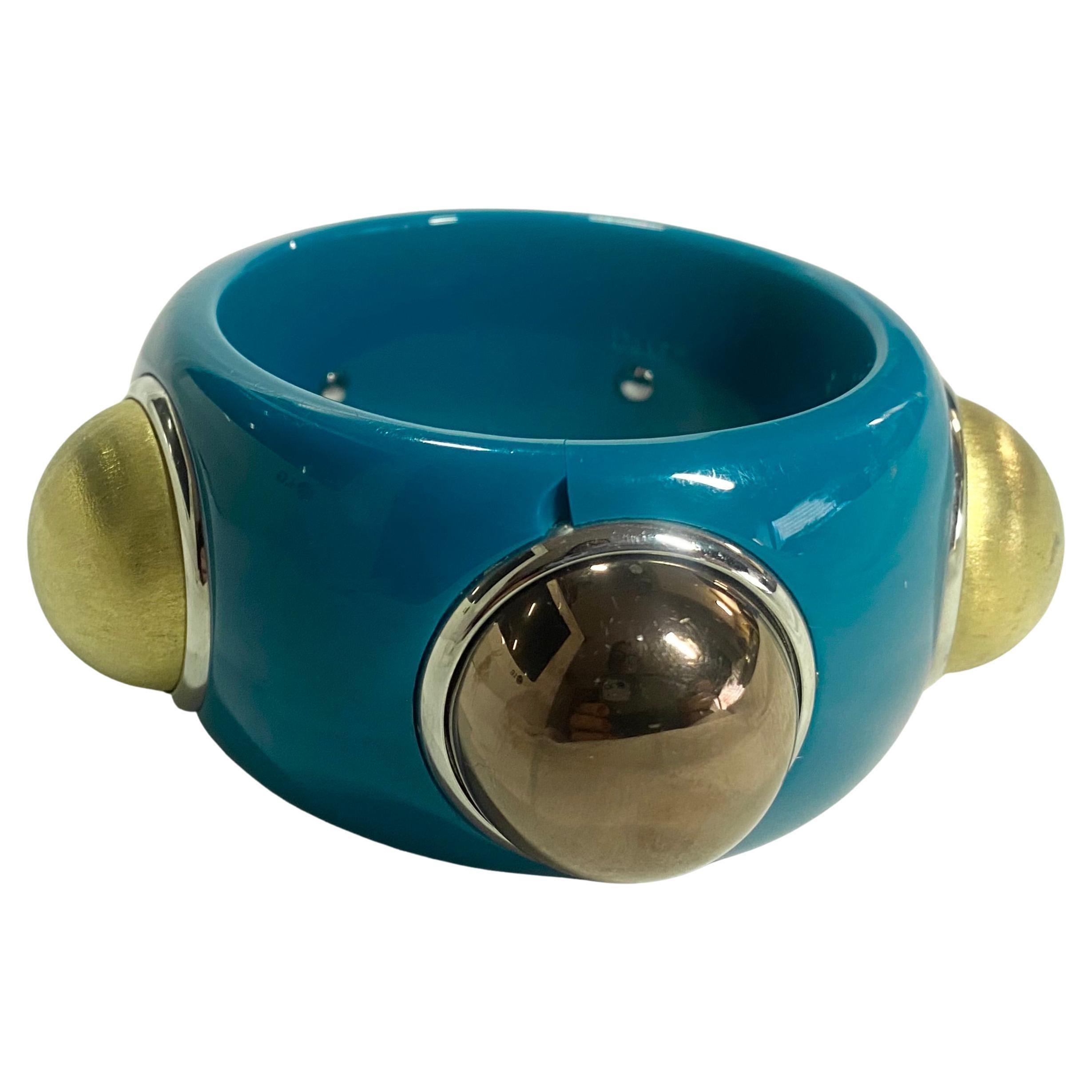 1990s Dolce & Gabbana D&G Emerald Blue Cuff Bangle  Bracelet For Sale 4