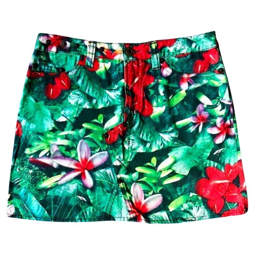 1990s Dolce Gabbana DG Hawaiian Tropical Flower Print Cotton Mini Skirt For Sale