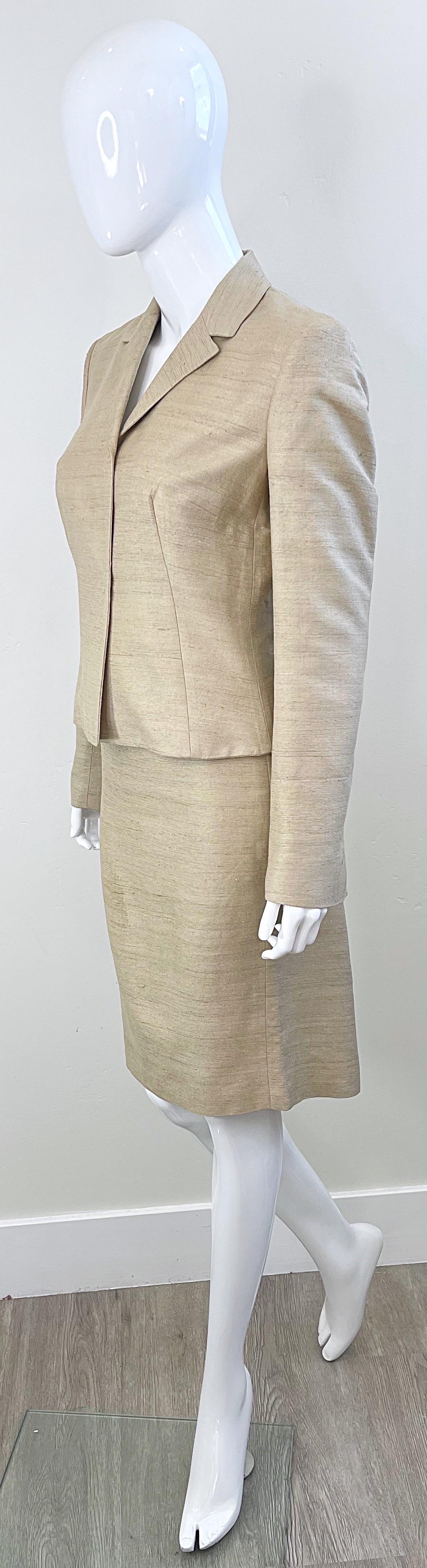 1990s Dolce & Gabbana D&G Size 44 / 8 Khaki Tan Vintage 90s Silk Skirt Suit  For Sale 6