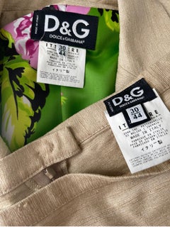 1990s Dolce & Gabbana D&G Size 44 / 8 Khaki Tan Vintage 90s Silk Skirt Suit