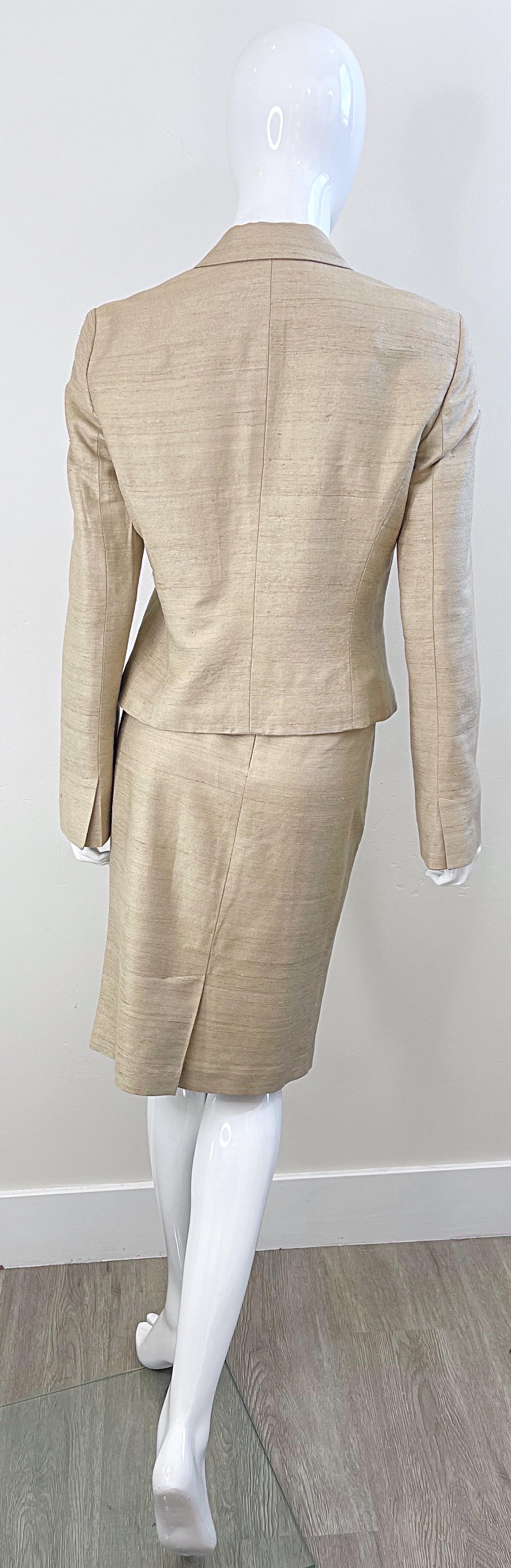 1990s Dolce & Gabbana D&G Size 44 / 8 Khaki Tan Vintage 90s Silk Skirt Suit  For Sale 1